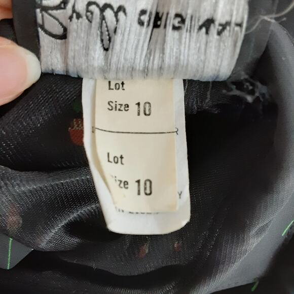 Vintage 80s Drop Waist Mini Dress Peter Pan Collar Sheer Floral Black Womens 10 - Picture 9 of 15